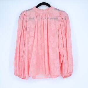 ULLA JOHNSON Sandrine Blouse Pink Floral Jacquard Long Sleeve Women's 10